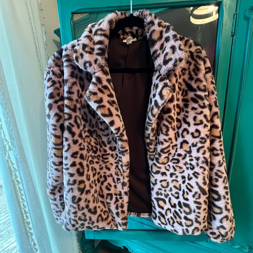 Faux Fur Pink Leopard Print Jacket
